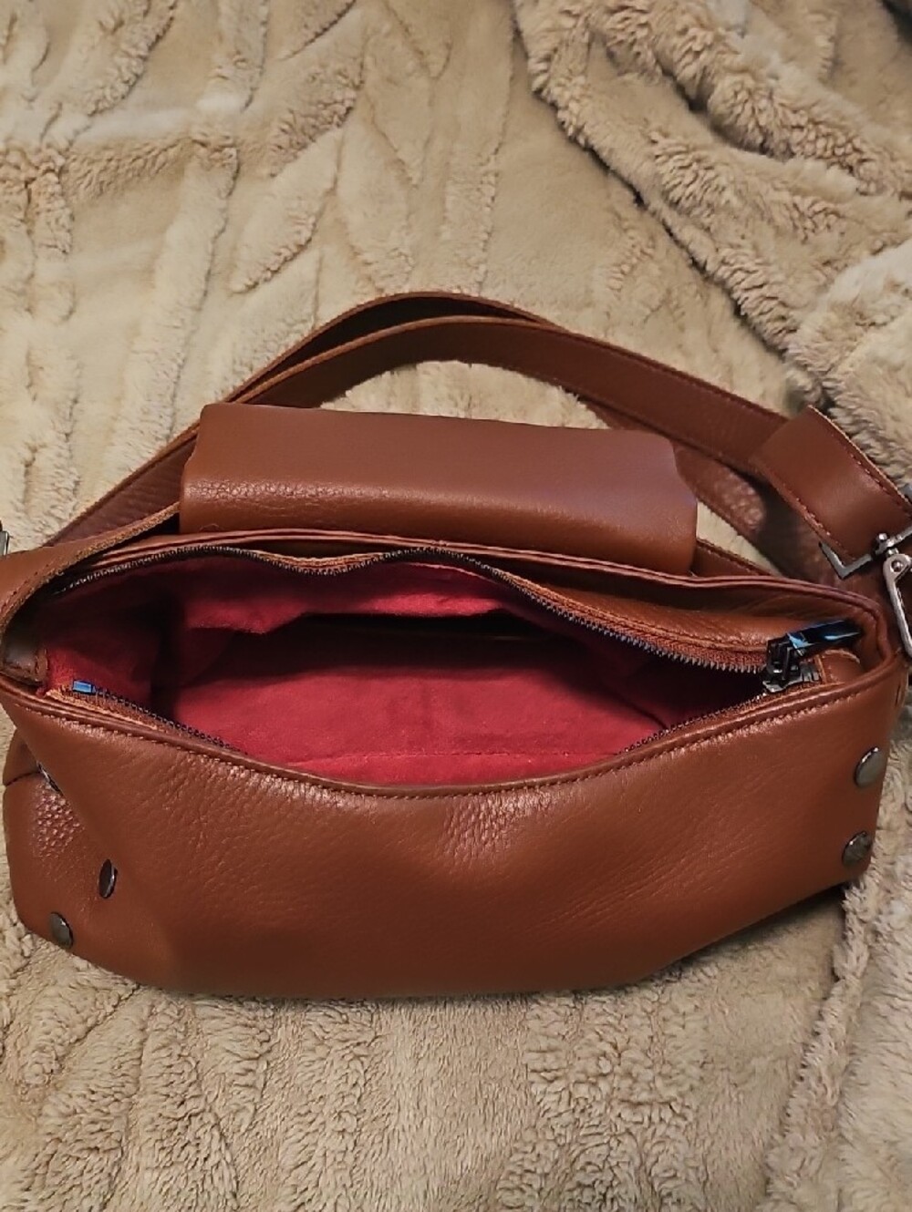 Hammitt Cognac Pebbled Leather Crossbody with Stud Accents - Picture 4 of 7